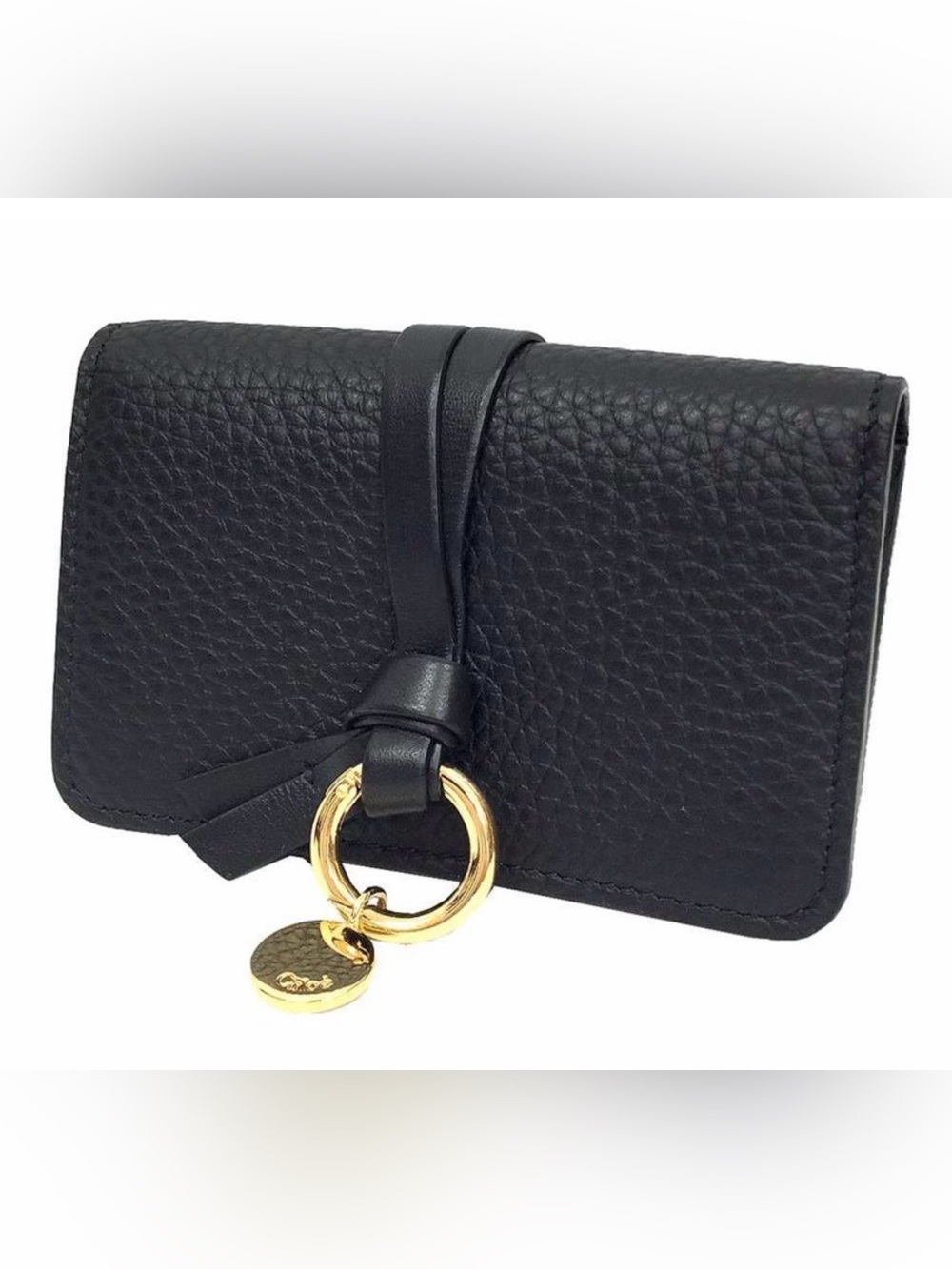 NWT Chloé Alphabet Business Card Holder Black Pebbled Leather Made in Spain